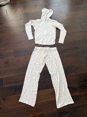 Vintage Juicy Couture Hoodie & Wide Leg Pants Set White & Blue Floral Size M/L